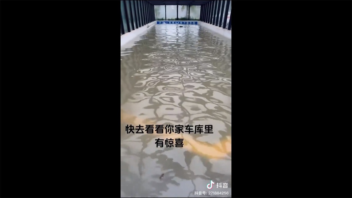 山東省臨沂市遭受豪雨襲擊，地下停車場直接被洪水灌滿。 圖：擷取自 @wuwenhang X 分享影片