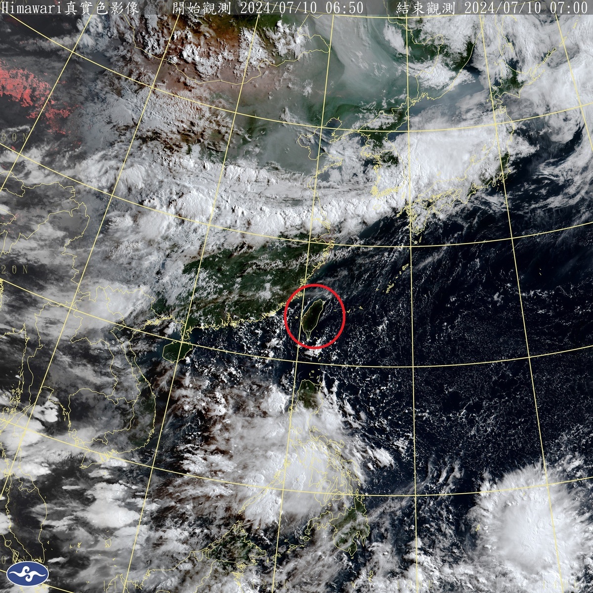 太平洋高壓滯留，風場轉為偏南至西南風，各地天氣持續悶熱，中部以北山區要小心午後將有局部短延時。 圖：中央氣象署／提供