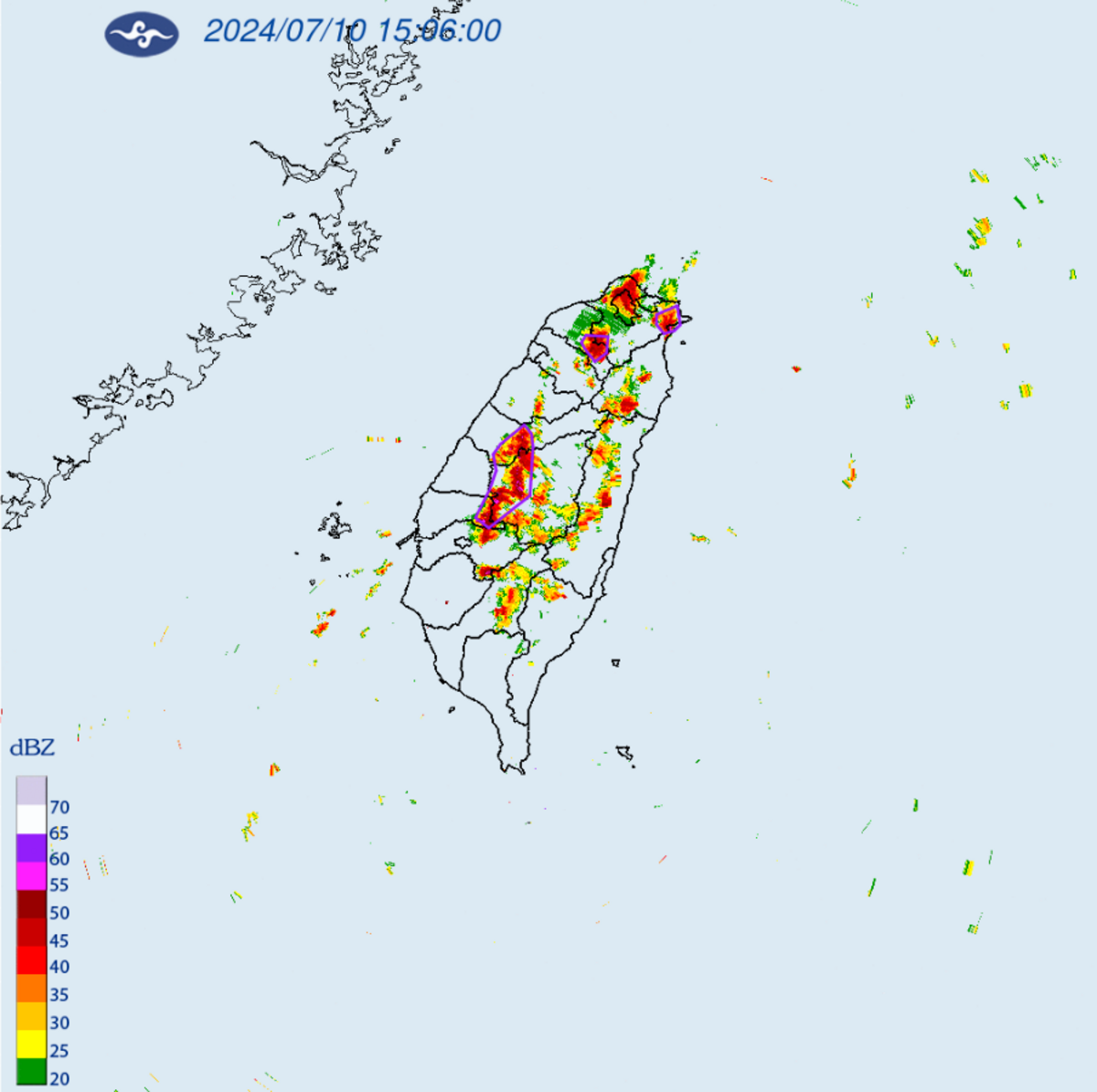中央氣象署下午15時23分再度針對5縣市發布大雷雨即時消息。 圖：翻攝自中央氣象署官網