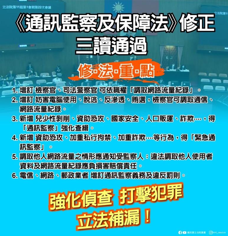 國民黨團說明《通訊監察及保障法》修法重點。 圖：國民黨團 / 提供