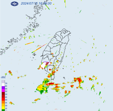 氣象署稍早發布大雷雨即時消息，高雄市、台南市持續時間至18時45分。 圖：翻攝自中央氣象署官網