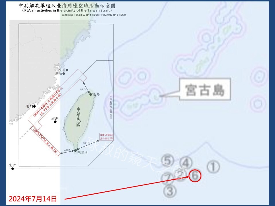 「套疊」國防部與日本統合幕僚監部圖資，呂禮詩研判，解放軍多架次、多方向軍機圍繞台灣，事實上西南防空識別區及東部空域所出現的各型機，都是與山東號編隊進行海空對抗演練；台灣海峽的兵力，反而是擔任策應的兵力。 圖：翻攝「臉書」呂禮詩
