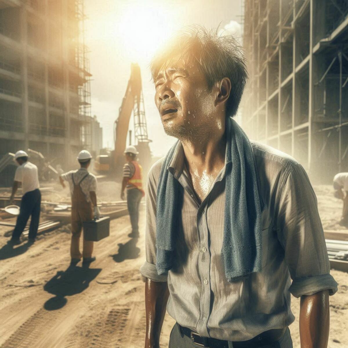 重症醫生黃軒指出，高溫環境不僅增加脫水風險，還會加重血管負擔，特別是眼部血管容易破裂。這些因素都可能導致嚴重的健康問題，甚至引發猝死。 圖：COPILOT AI生成 /曾郡秋 製