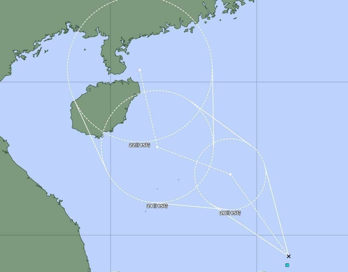 今(19)日下午，日本氣象廳最新發布的烈風警告，菲律賓西側海面的熱帶擾動最快在24小時內將增強為今年第3號颱風「凱米」，未來將向西北方向移動，對台灣的影響機會低。 圖：翻攝自台灣颱風論壇臉書