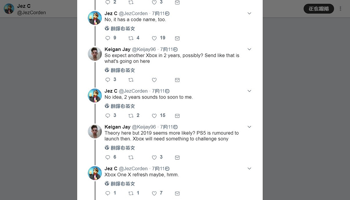 Jez Corden在推特爆料，新主機已在開發中，內部代號也已完成。 圖：翻攝自Jez Corden推特