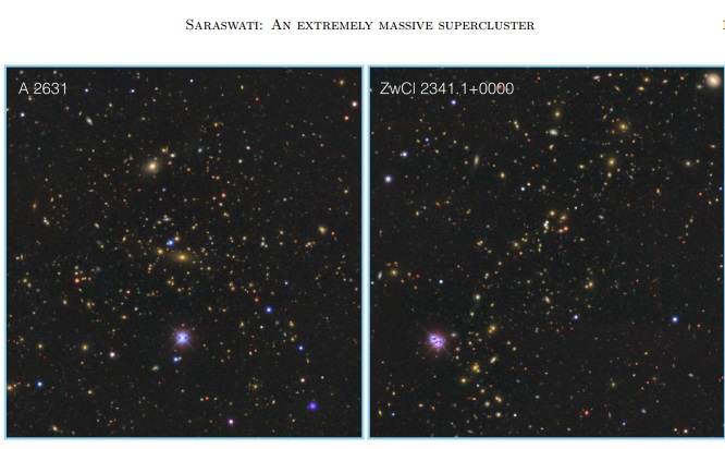 印度西部城市普恩一群科學家發現距離地球4000億光年的罕見星系濃密超大銀河系，以印度教「知識女神」名字「薩拉斯瓦蒂」（Saraswati）命名，將有助了解暗能量。 圖：翻攝自香港眾志臉書