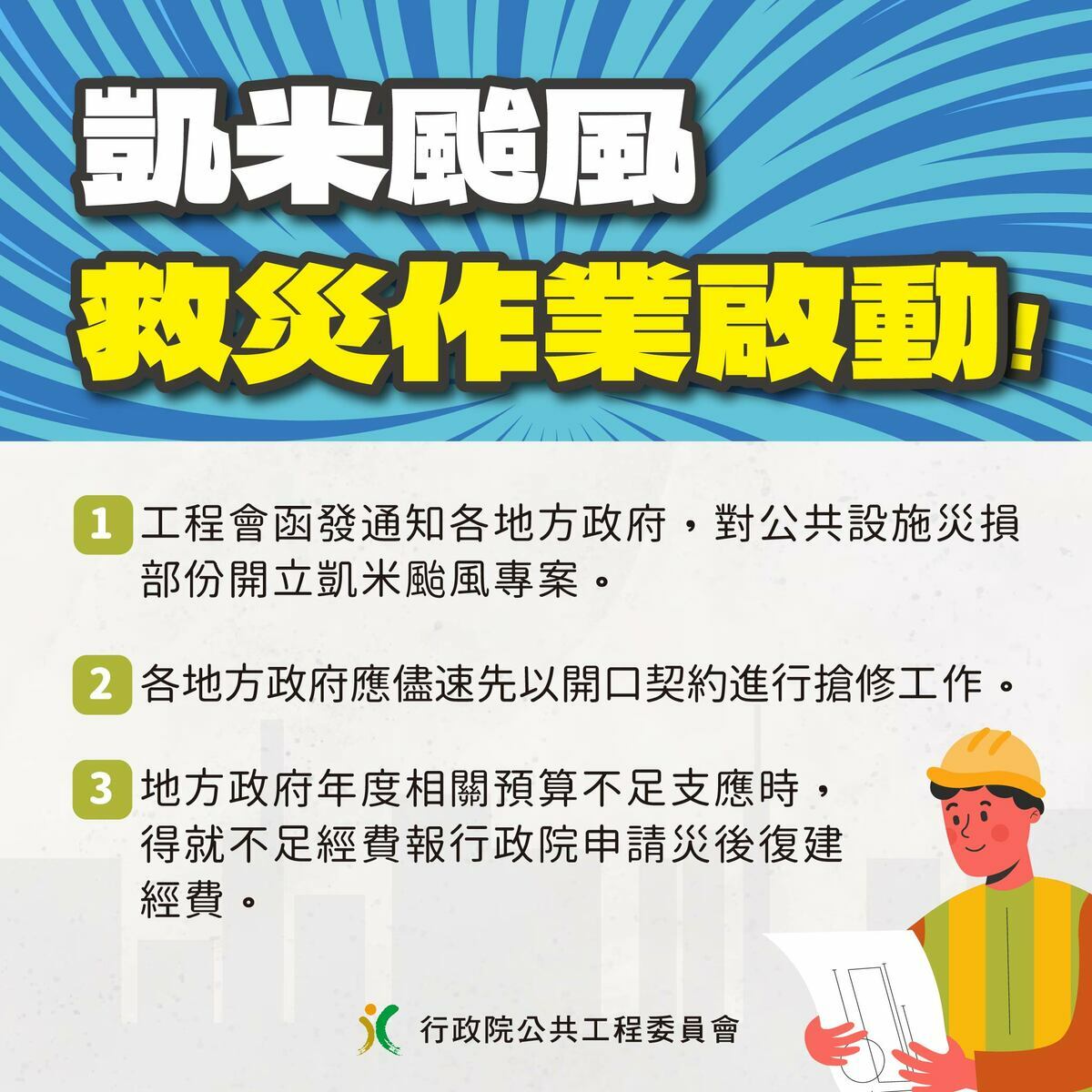 凱米颱風救災作業啟動。 圖：工程會提供
