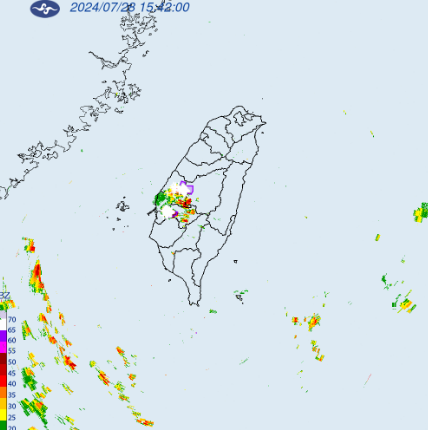 氣象署稍早今(28)日發布大雨特報！並針對南投縣、彰化縣至嘉義市、嘉義縣、南投縣，發布大雷雨即時訊息。 圖：氣象署／提供
