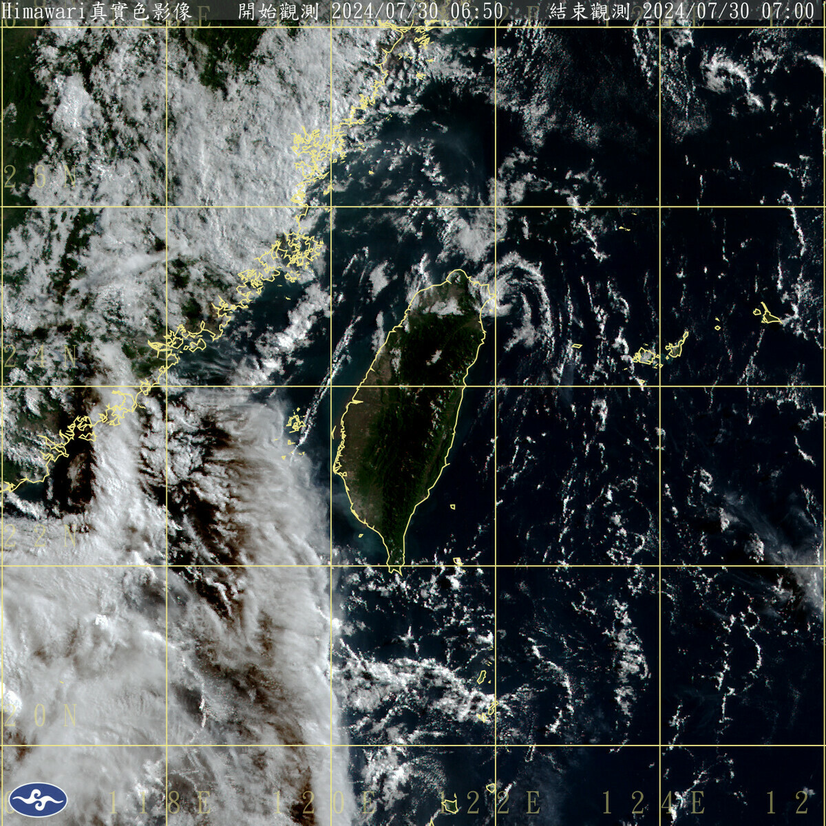 台灣附近轉偏南風，今天全台各地天氣不穩定，加上午後因熱力作用，東南部可能有局部短暫陣雨或雷雨。 圖：中央氣象署／提供