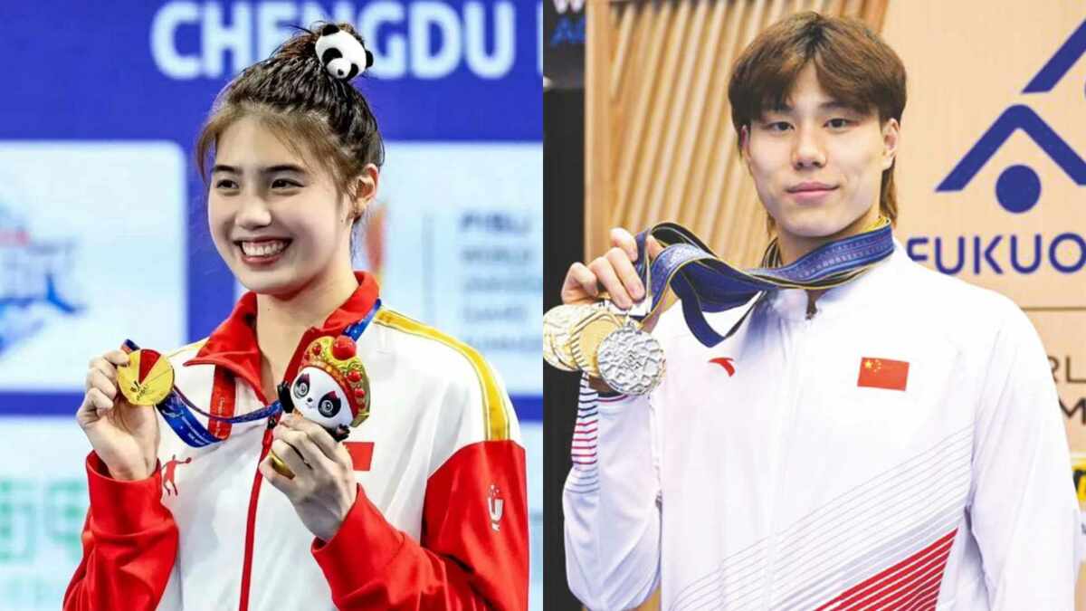 在巴黎奧運女子 100 公尺蝶泳比賽中，中國選手張雨霏僅獲得銅牌，而在男子 100 公尺蛙泳決賽中，覃海洋名列第七，倒數第二。 圖:翻攝自百度(新頭殼合成)