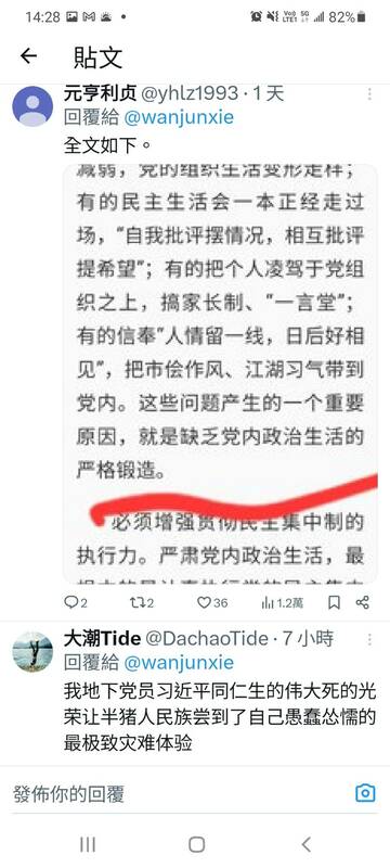 X 網友貼出解放軍報的部分內容 圖 : 翻攝自X/元亨利貞