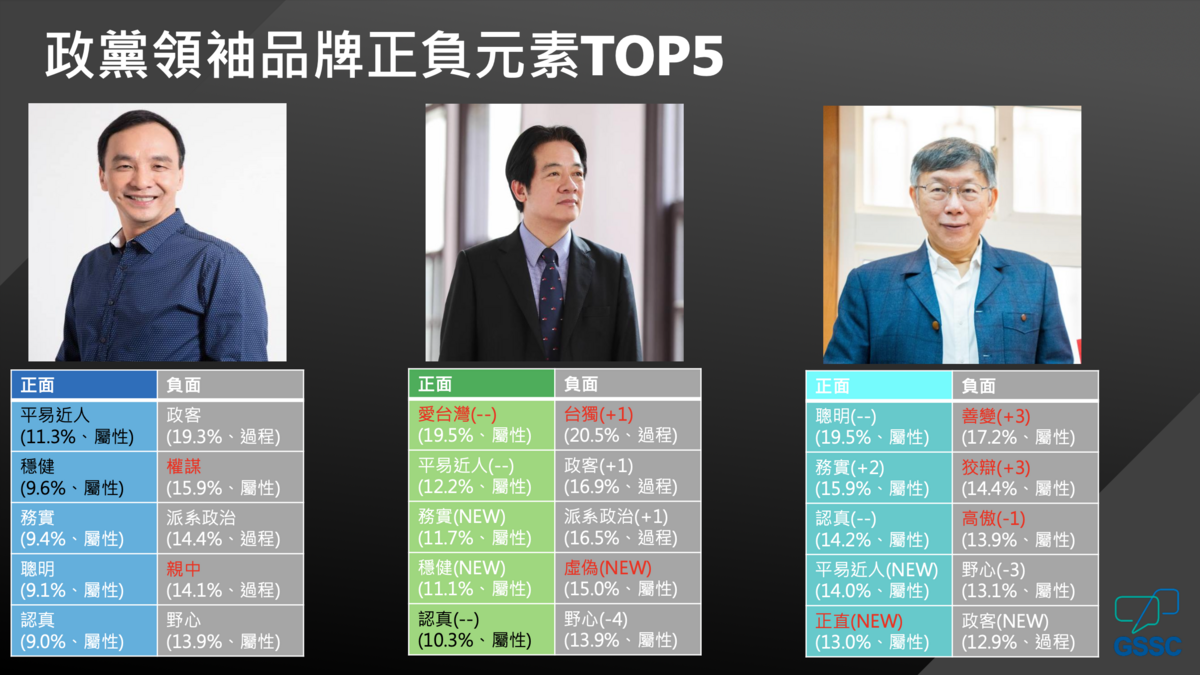 政黨領袖品牌正負面形象元素。 圖：大社會調查中心 / 提供