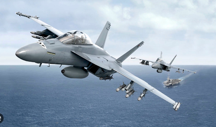 F/A-18 大黃蜂和一架 E-2D 「鷹眼」偵察機從位於阿曼灣的航空母艦上起飛。(示意圖) 圖 : 翻攝自The Boeing Company