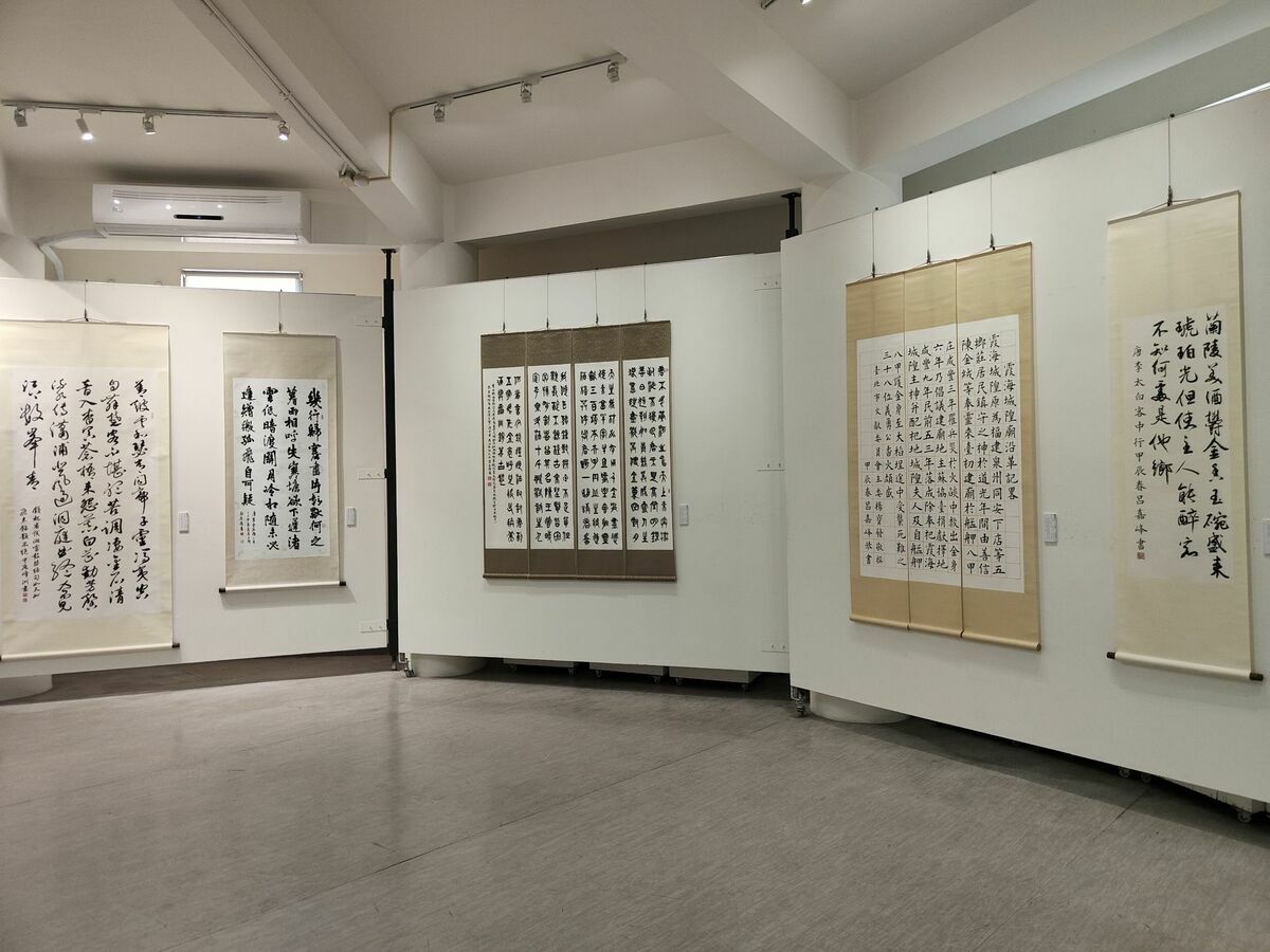 醫界書法同好陳旭照、林子喬、呂嘉峰、潘健理、戴念國、蔡孟昆、趙善祖、劉忠俊、李益隆、郭汶鈞、鄭峰洲等人應明宗書法藝術館之邀，攜手舉辦「醫筆縱橫──全台醫師11人書法聯展」。 圖：黃博郎／攝