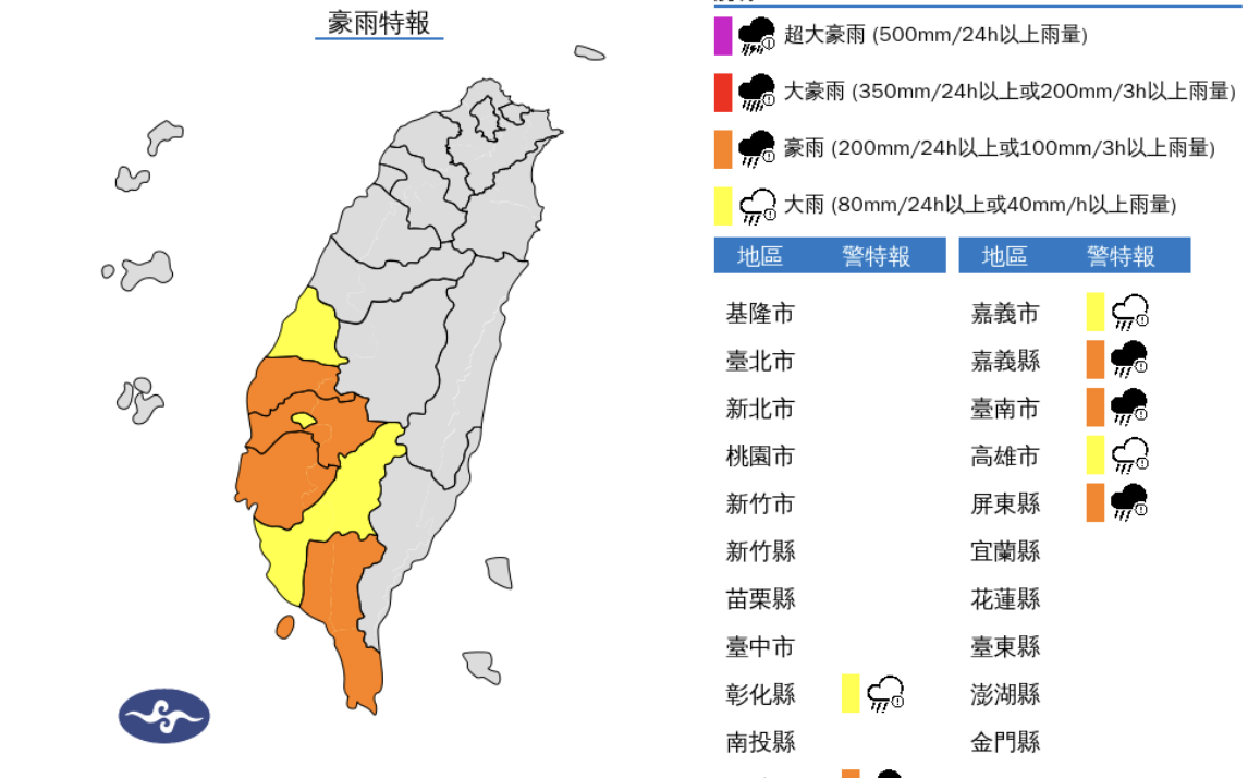 中南部嚴防豪雨!午後北部、東半部有雷陣雨