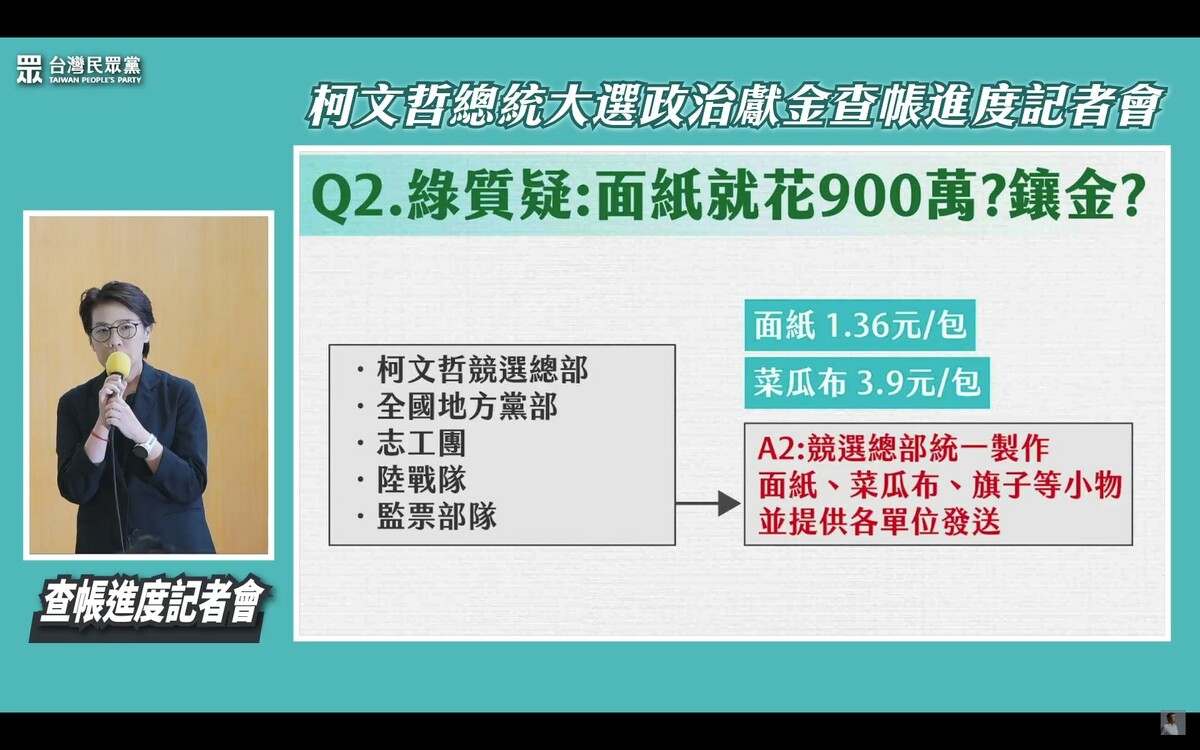 黃珊珊自今天起每天要開記者會說明民眾黨查帳進度。 取自民眾黨直播。