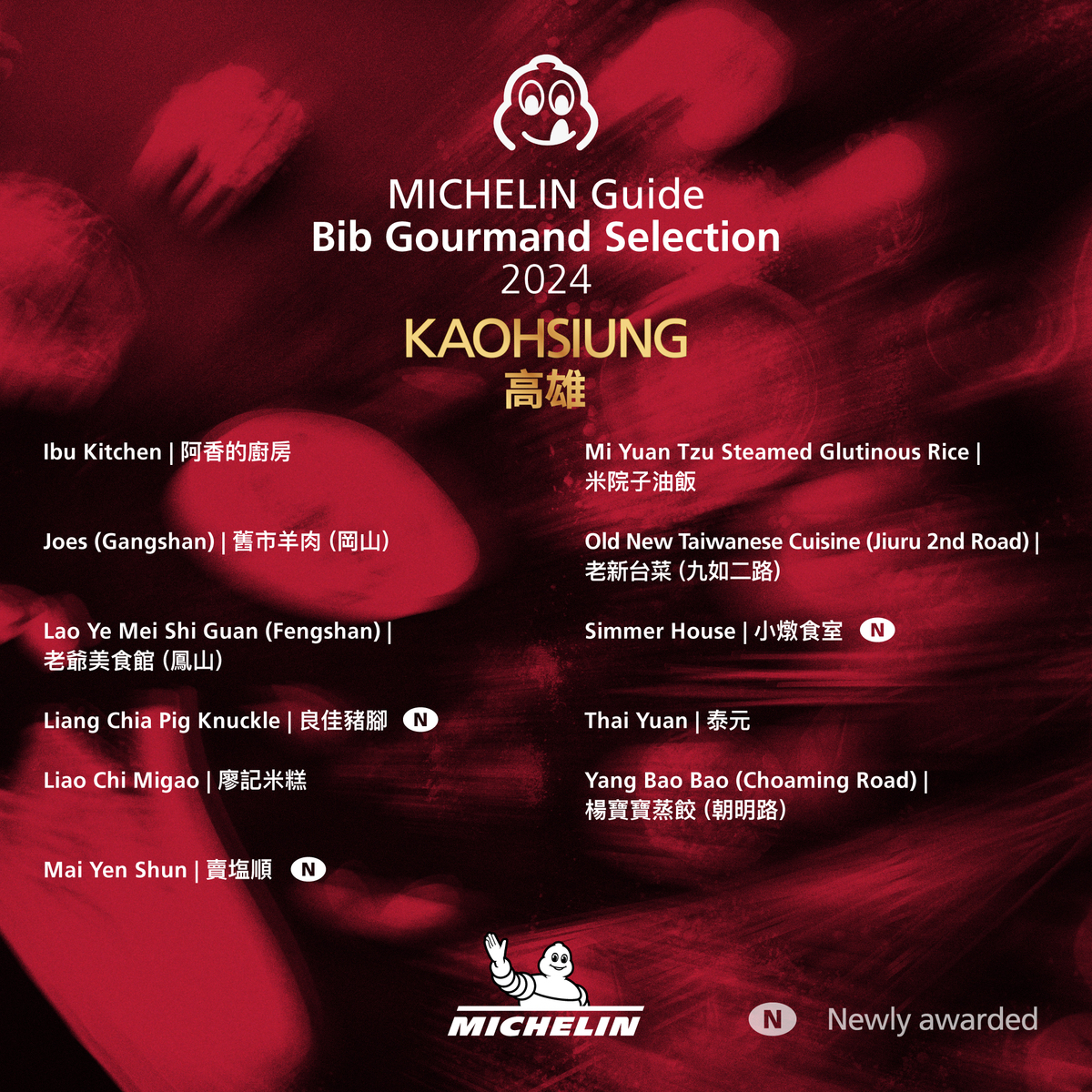 高雄 25間（5 新入選）。 圖：翻攝自MICHELIN Guide臉書