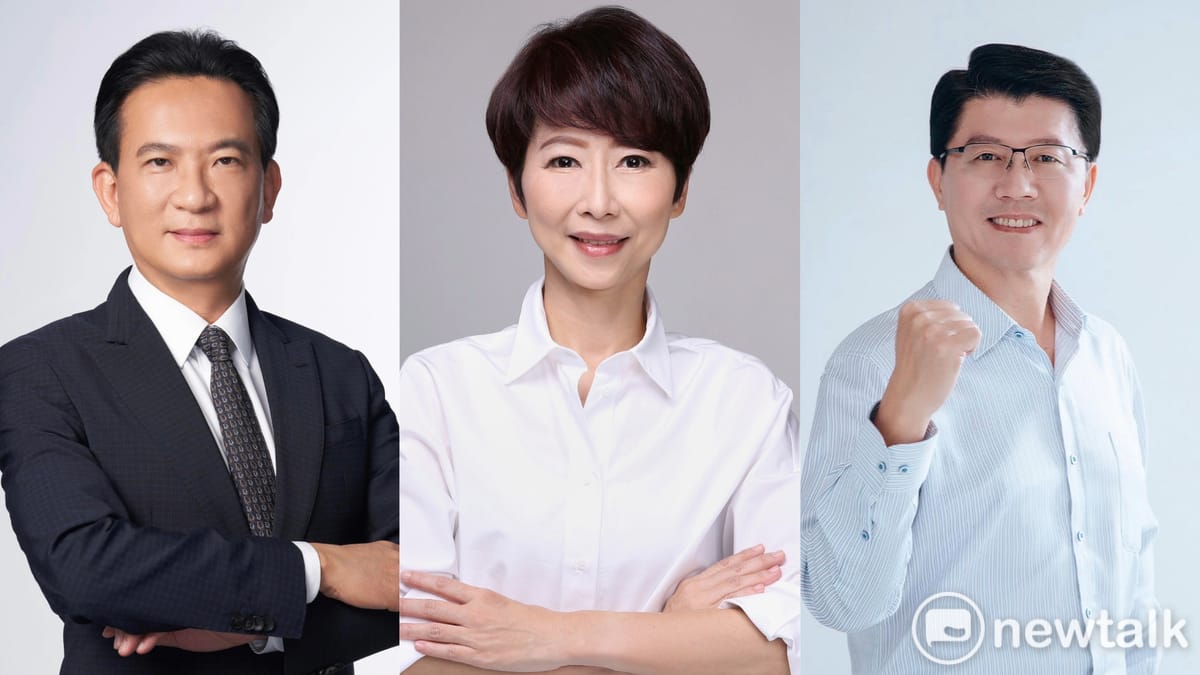 民進黨立委林俊憲（左）、陳亭妃（中）、國民黨立委謝龍介（右）爭奪2026台南市長。 圖：取自臉書（新頭殼合成照）