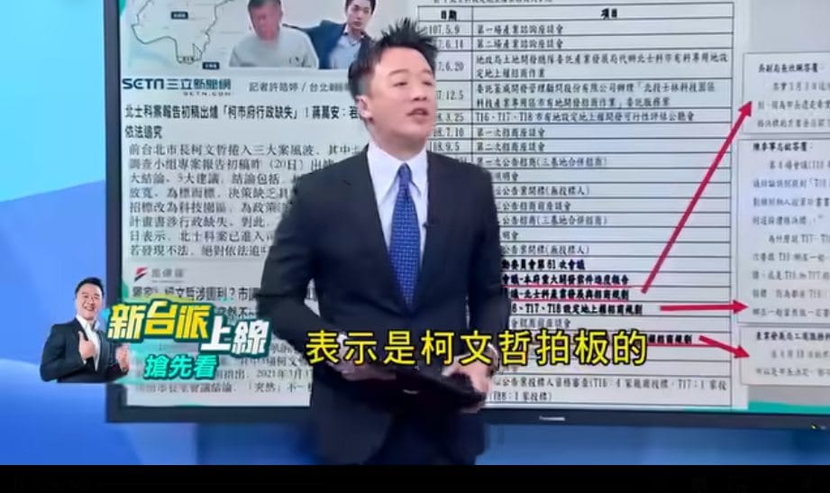李正皓指出，北士科案是柯文哲親自拍板。 圖：截自「新台派上線」直播