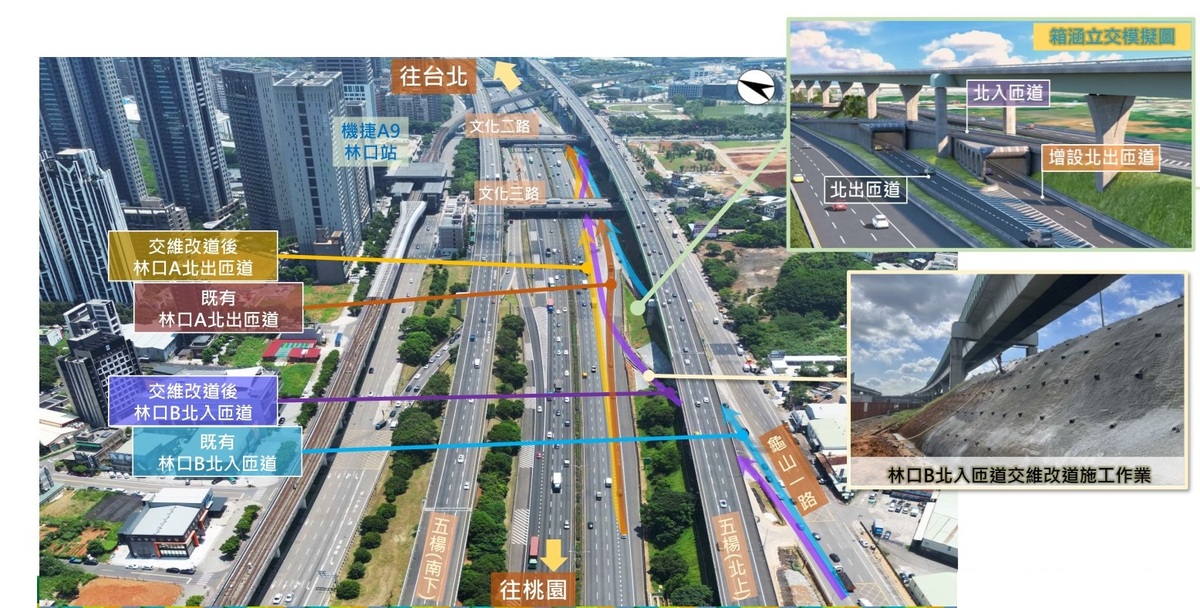 辦理國1林口交流道改善工程，北向入口匝道施工封閉。 圖：交通部高速公路局／提供