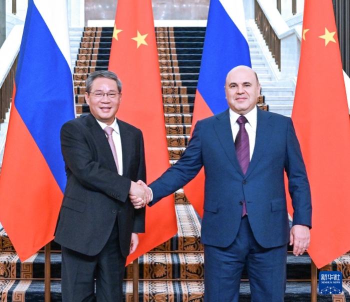 中國國務院總理李強與俄國總理米舒斯京的會晤期間，烏克蘭軍隊罕見地在俄羅斯領土內發動大規模無人機襲擊。 圖 : 翻攝自新華網