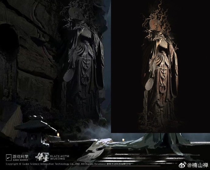 遊戲內的石像與石像的照片幾乎一模一樣。 圖：翻攝自 楠山秀 微博帳號