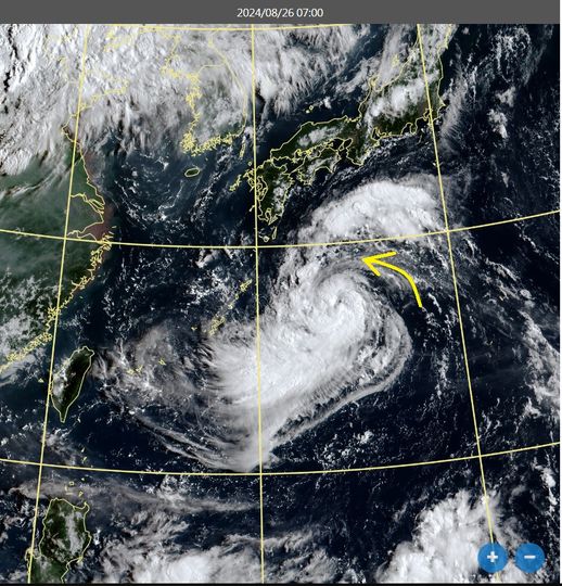 前中央氣象局長鄭明典表示，珊珊颱風雲圖現況顯示，珊珊本身往北的分量會減弱，珊珊在海面停留的時間會拉長。 圖：翻攝自鄭明典臉書