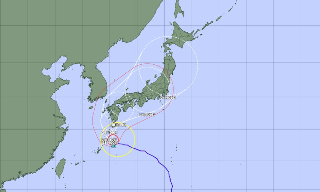 中颱珊珊清晨2點位於台北東北東方960公里的海面上，氣象署預估本週將影響日本。 圖：翻攝日本氣象廳網頁