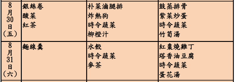 台北女子看守所今明兩天菜單 圖:台北女子看守所官網