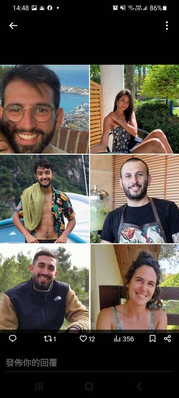 以軍在加薩地帶南部城市拉法的一處地下隧道發現 6 名以方被扣押人員的遺體，初步估計他們一天前死亡。左上為以色列裔美國人波林。 圖 : 翻攝自X/以色列戰爭