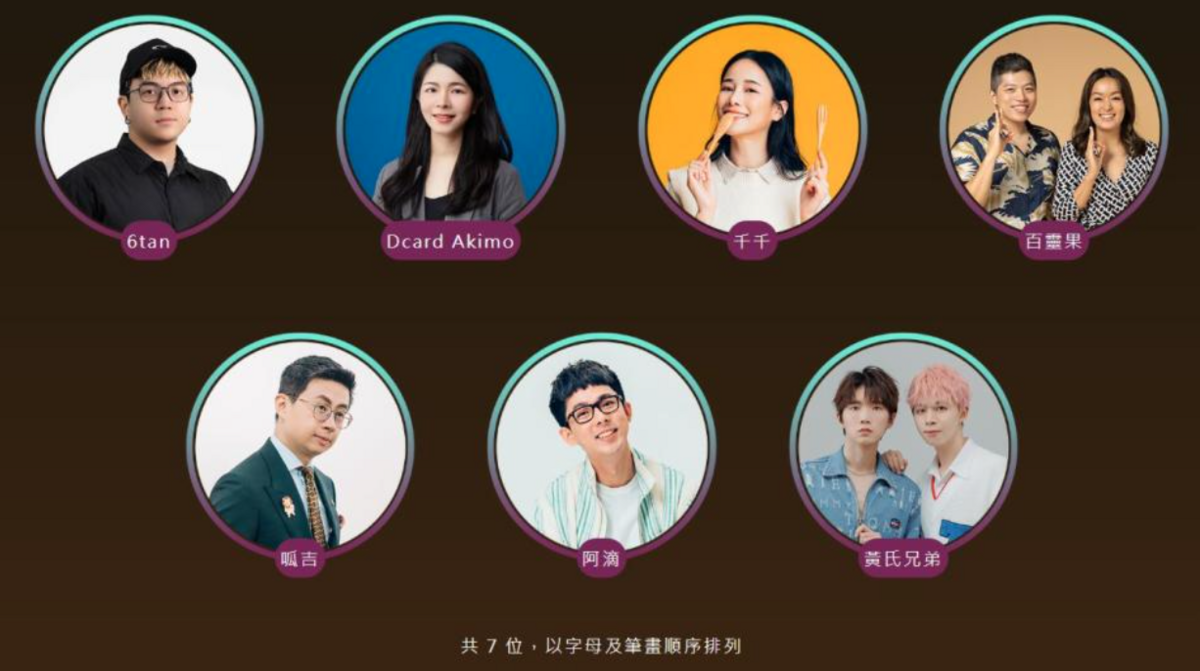 今年走鐘獎委員名單包括創辦人呱吉、阿滴、百靈果、千千、黃氏兄弟、6tan、Dcard Akimo。 圖：翻攝自走鐘獎官網