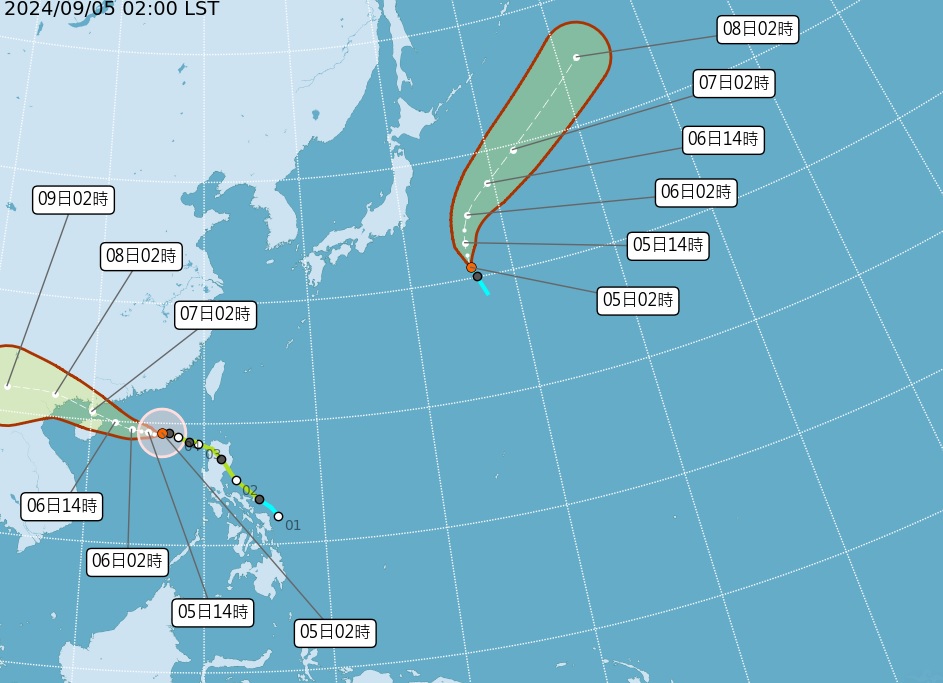 中颱摩羯即將增強為「強烈颱風」，將成為今年最強颱風，嚴重威脅廣東、海南島及廣西一帶。 圖：氣象署提供