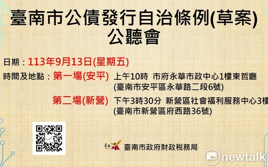 南市公債發行自治條例草案廣納民意 安平新營舉辦公聽會