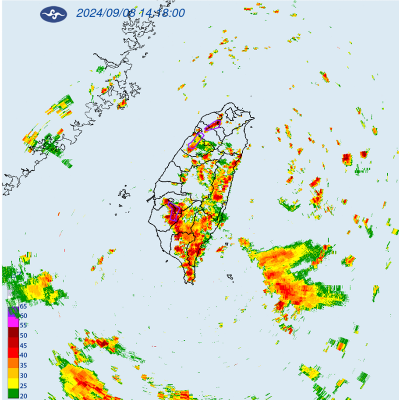 中央氣象署針對6縣市發布大雷雨即時消息，持續時間將至15時30分止。 圖：翻攝自中央氣署官網