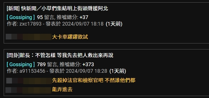 柯文哲涉京華城案遭羈押禁見，有小草在網路放話「要殺法官跟檢察官」。 圖：翻攝網路論壇PTT