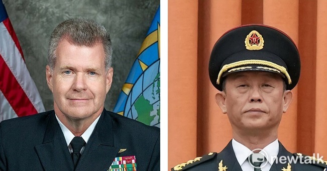 美中雙方10日同步證實，印太司令部司令帕帕羅(Sam Paparo，左)與解放軍南部戰區司令吳亞男(右)，進行視訊電話溝通。 圖：新頭殼合成/來源：維基百科、陸網