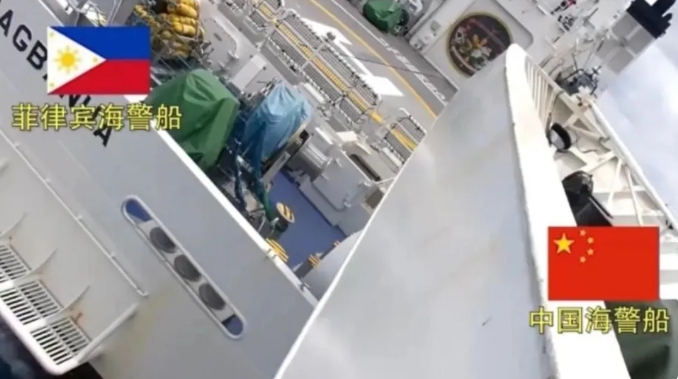 中國海警船在仙賓礁蓄意衝撞菲律賓艦艇。 圖 : 翻攝自曹興教授