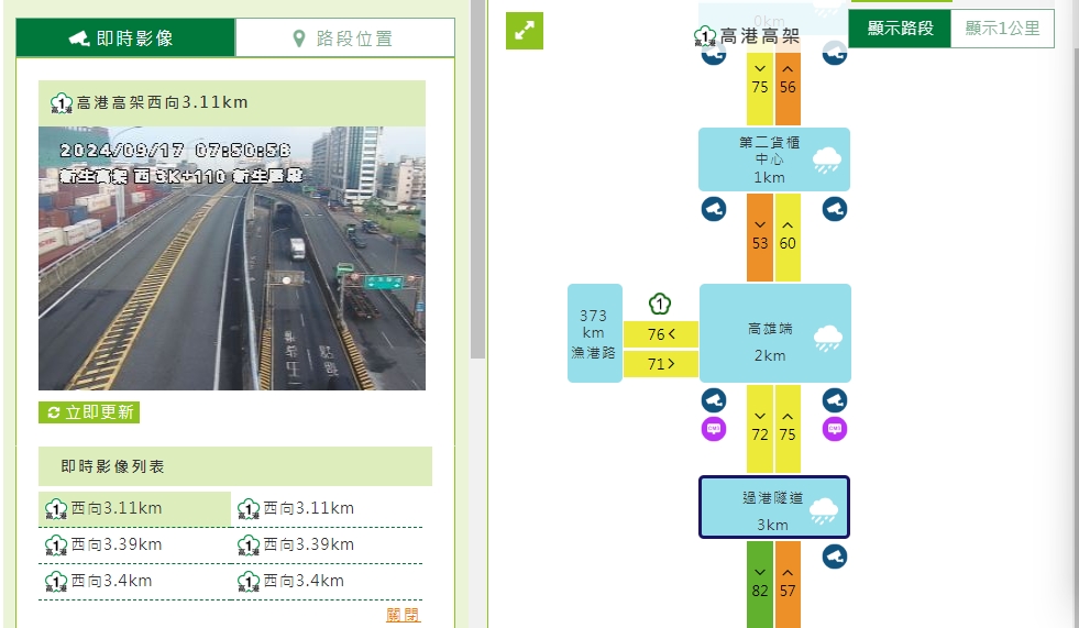中秋節國道車流截至上午7點半還算順暢。 圖/取自高公局