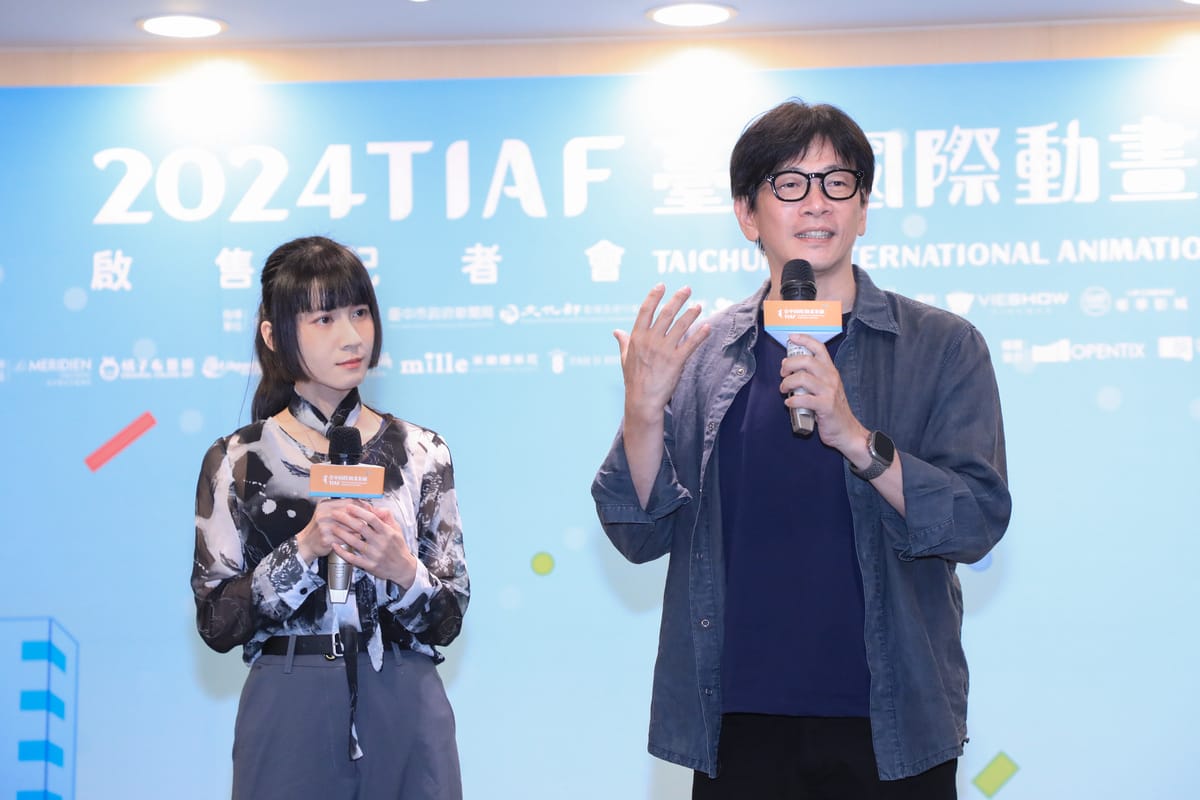 重量級動畫影人邱立偉導演及演員連俞涵一同為影展10週年暖身宣傳。 圖：台中市政府/提供