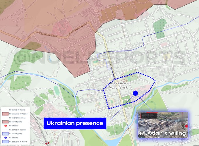 烏克蘭方面宣稱已經成功奪回沃夫昌斯克，長期駐守在該城市骨材廠內的俄軍也已遭到驅逐。 圖：翻攝自 @NOELreports X 帳號
