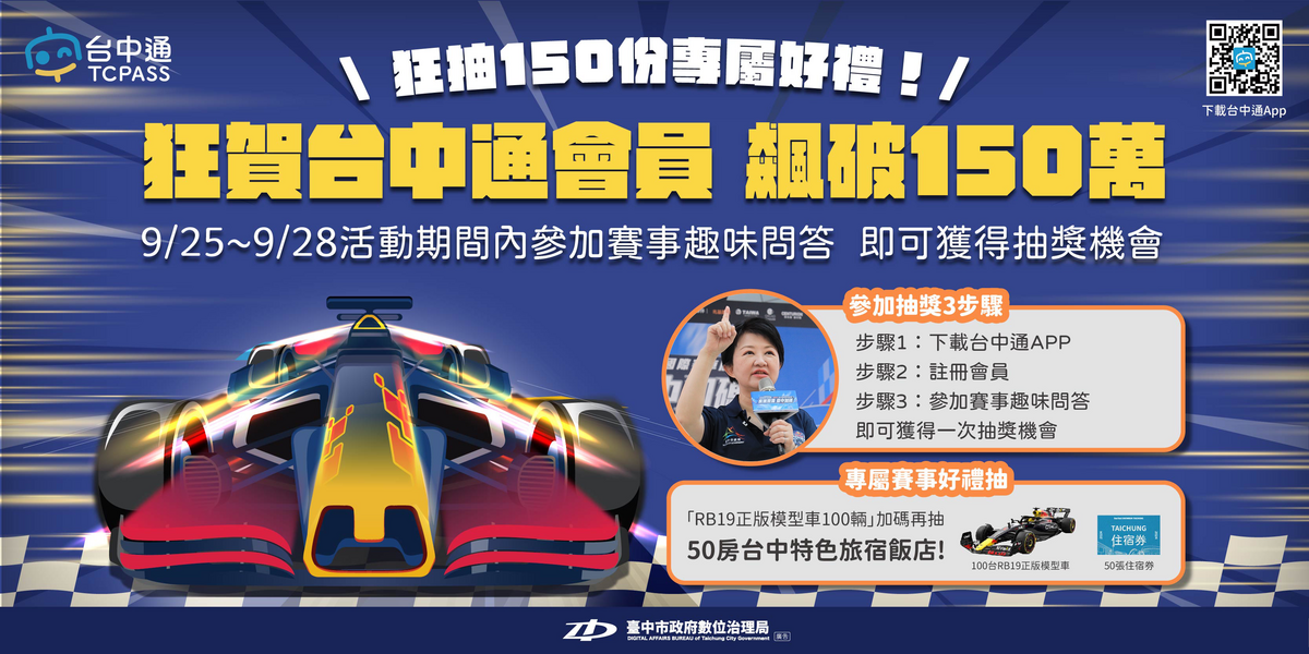 迎接紅牛賽車展演，台中通推出趣味問答抽大獎。  圖：台中市政府/提供