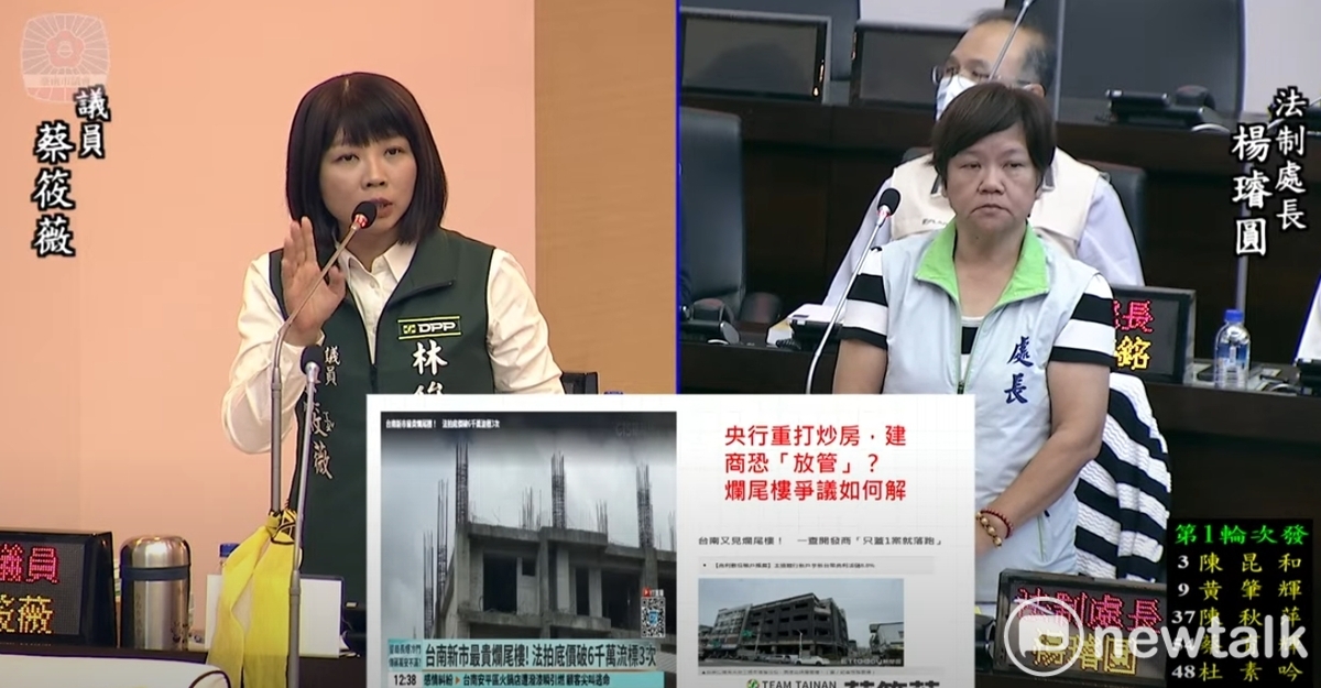 央行日前祭出第7波選擇性信用管制，不僅調升存款準備率1碼，還有4大選擇性信用管制措施，此舉引發社會討論。對此，台南市議員蔡筱薇質詢時強調，未來必定會衍生爆量的違約，建議法制處研擬增設諮詢平台，確保買賣雙方權益都能獲得最大保障。 圖：蔡筱薇服務處/提供