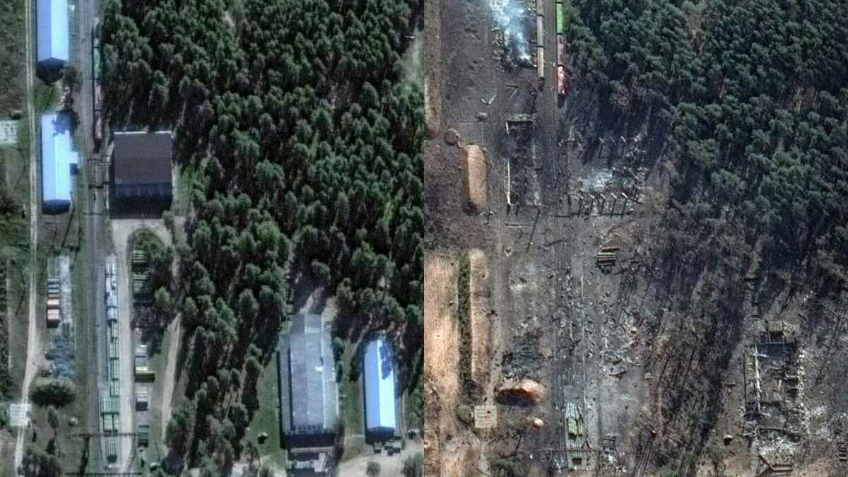 俄羅斯最近遭毀的特維爾地區第 23 GRAU 兵工廠前後對比圖。 圖:翻攝自X帳號@Maxar(新頭殼合成)