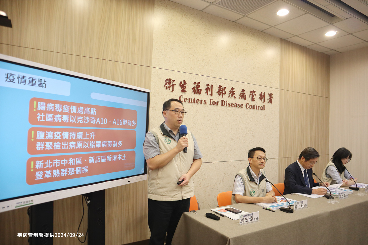 疾管署數據顯示，第38週腸病毒急診人次達16,253，比前週增加9.4%，疫情達高峰。克沙奇A10型與A16型為主流病毒，其他型號也有傳播。 圖：疾管署／提供