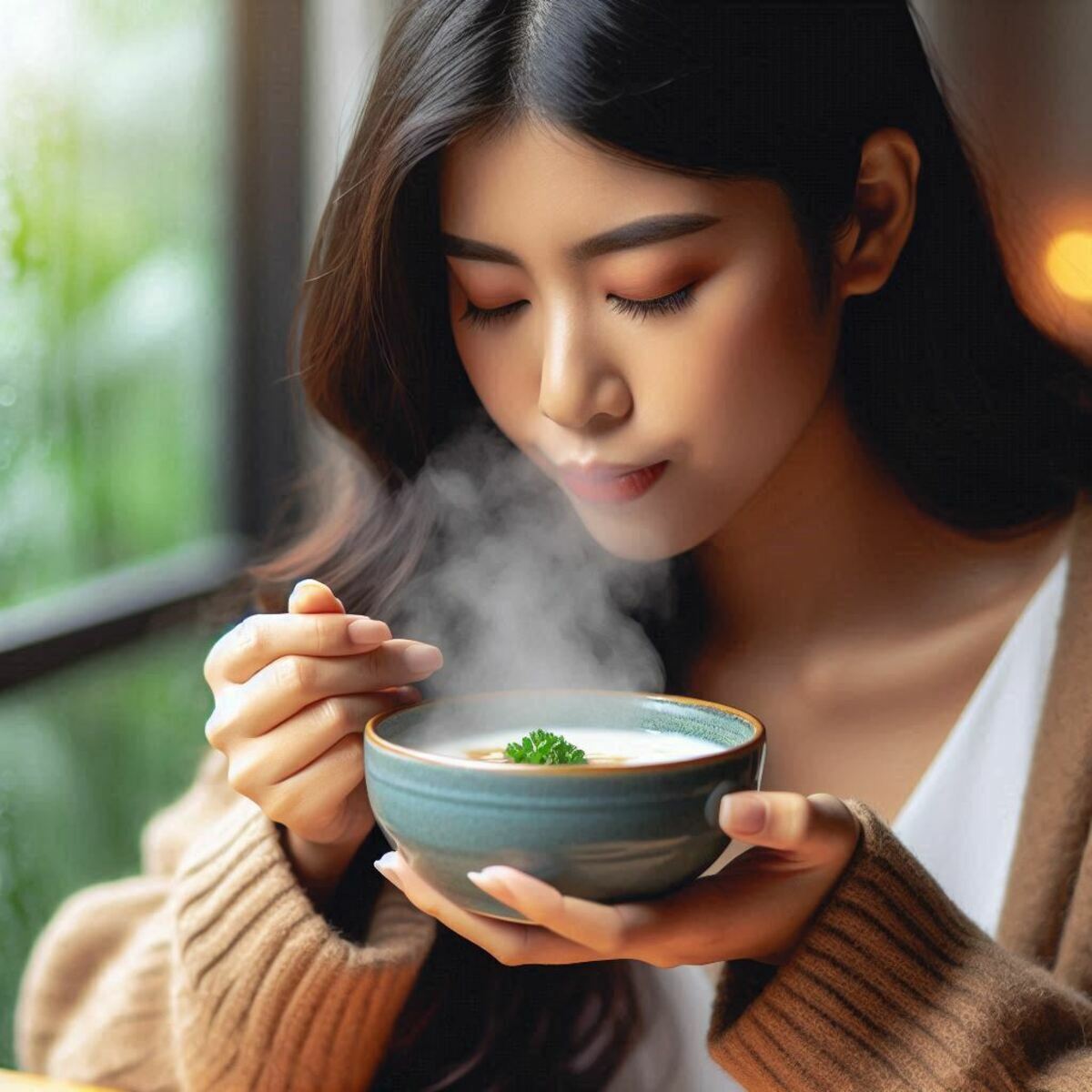 國健署提醒，長期飲用65度以上的熱飲，罹患食道癌的風險為一般熱食的1.92倍，民眾平時可注意將食物放涼後在食用。 圖：COPILOT AI生成 / 曾郡秋製