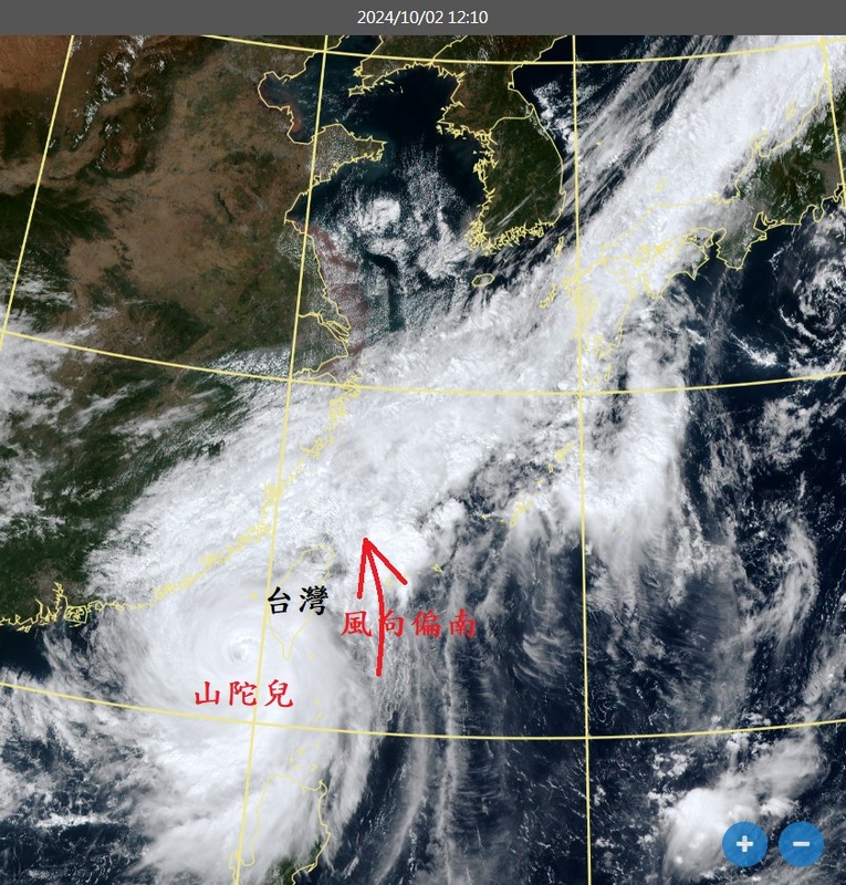 前中央氣象局長鄭明典今(2)日說，颱風位置偏西，共伴雲系無法往地形舉升處接近，因此可以說共伴效應不會發生。 圖：翻攝自鄭明典臉書