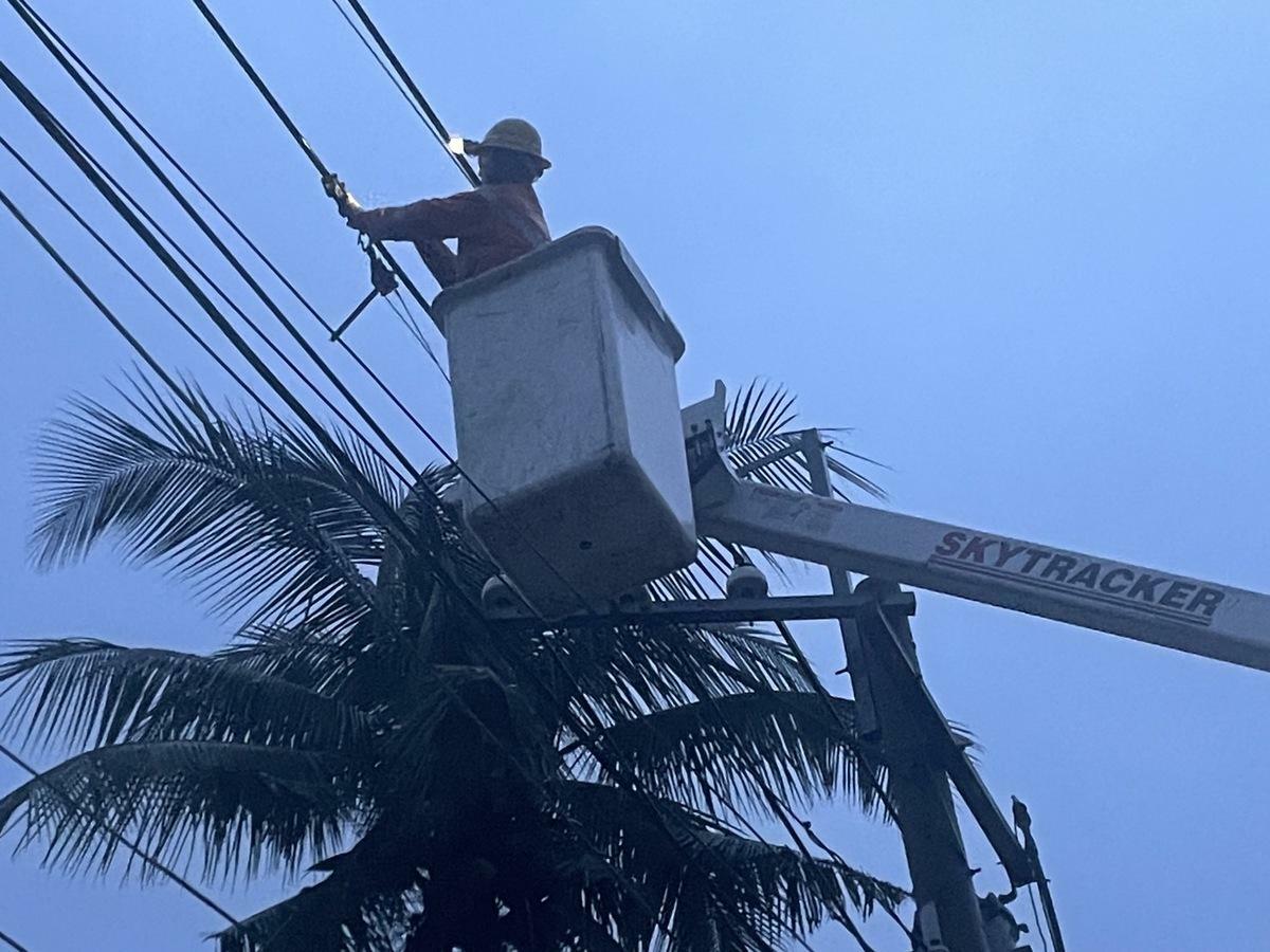 台電高雄區處線路課人員現場進行礙子更換及導線接續工作。 圖：台電高雄區處提供