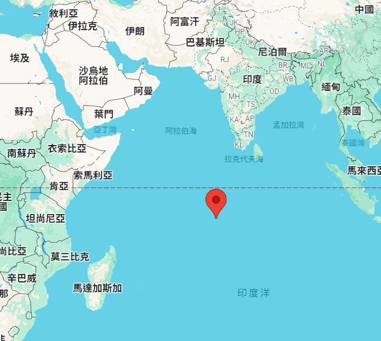 查戈斯群島位於印度洋 圖：取自Google Map