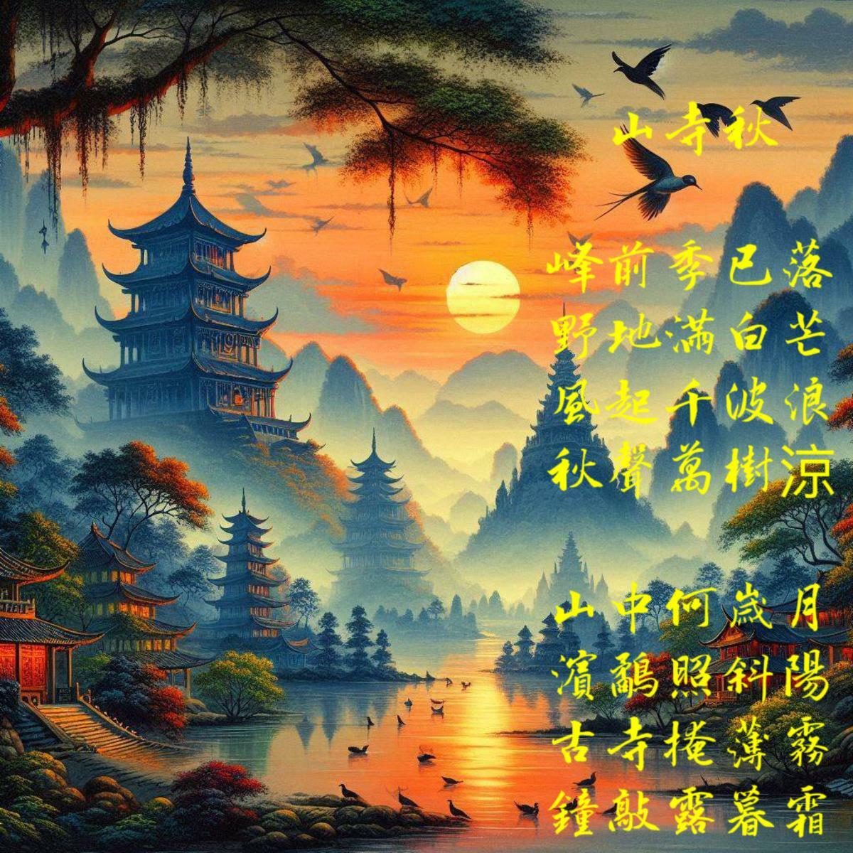 黃吉川教授的新詩山寺秋。    圖：黃吉川AI製圖
