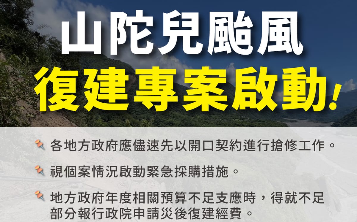 工程會開立山陀兒專案 採即報即審方式協助申請中央補助